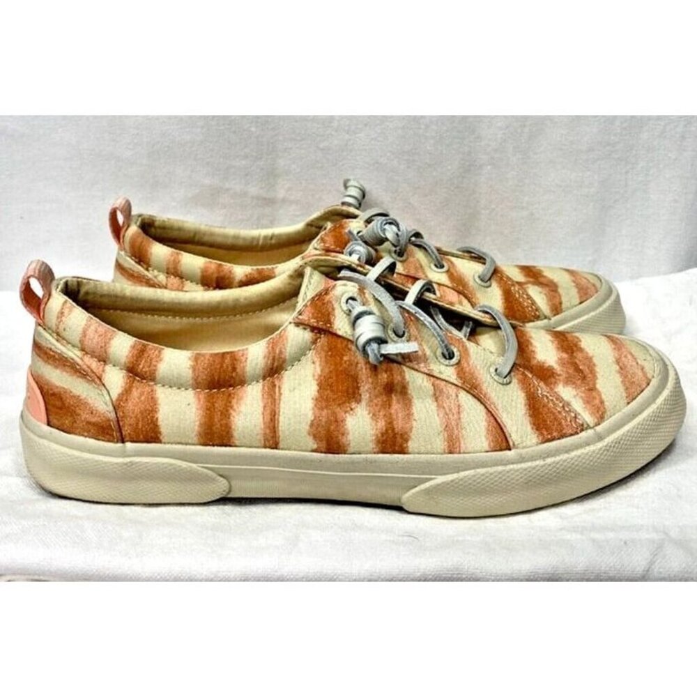 SPERRY WOMENS PIER WAVE LTT TIE DYE STRIPED ORANGE PEACH SIZE 7.5 EUC SNEAKER